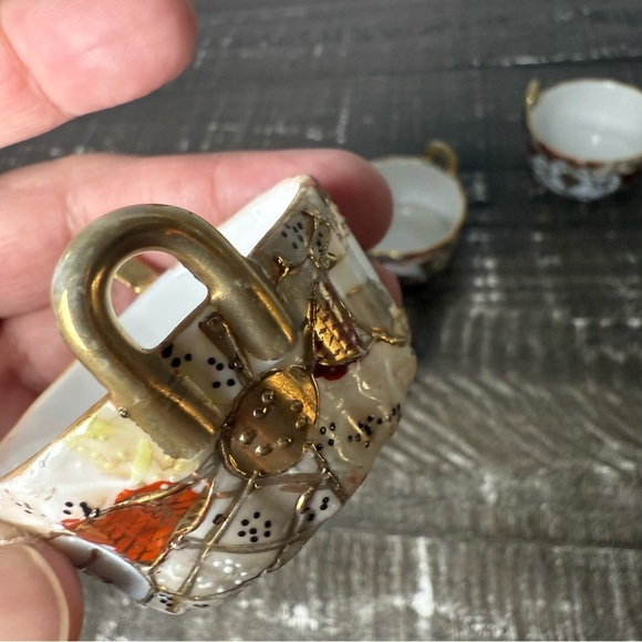 Nippon Hand Painted Double Loop Handle Tub Porcelain Open Salt Cellars Lot Of 6 - Picture 8 of 8